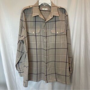 Christian Dior Long Sleeve Button Down Size XL Tan/Navy/Red Plaid